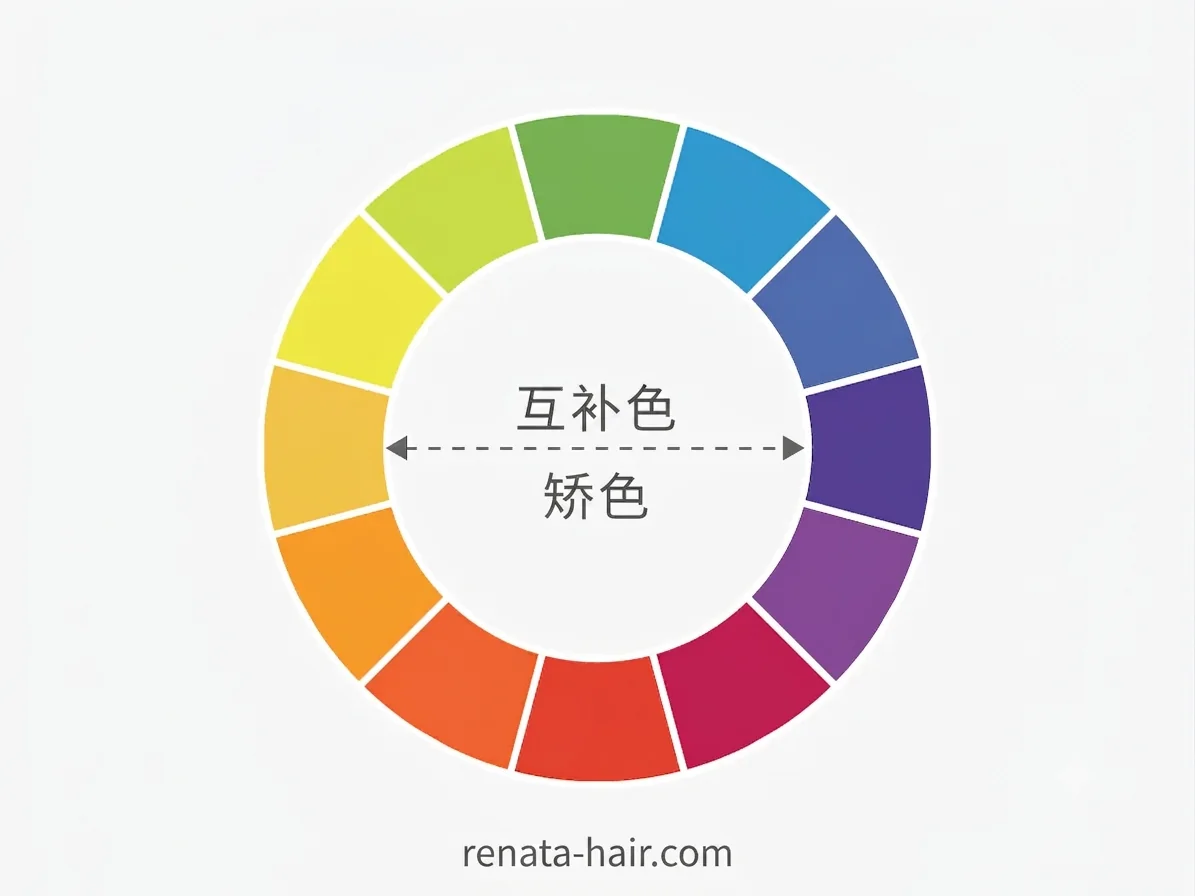 互补色矫色原理色轮:色轮上位置相对的颜色互相抵消彩度——紫压黄、蓝压橘、粉压绿